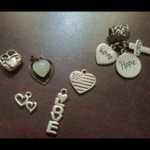 2 Necklaces with 8 Heart and Love Themed Charms